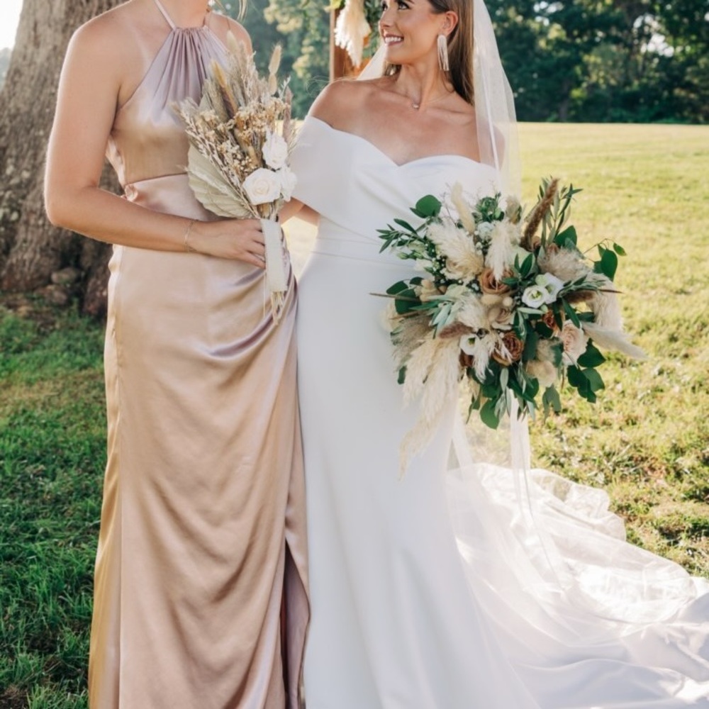 David’s Bridal Galina Signature Tie-Neck Charmeuse Halter Dress Sand 10 GS290121 - Picture 4 of 8